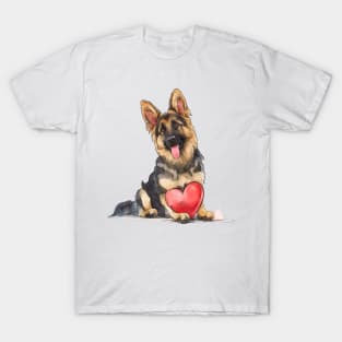 Valentine German Shepherd Holding Heart T-Shirt